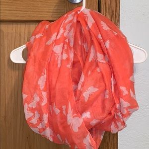 Pink and white butterfly infinity scarf